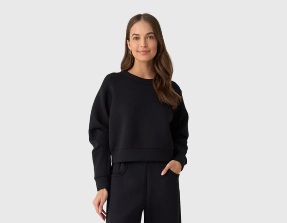 Hunter Bell Jennie Onyx Scuba Sweatshirt M Pleated Sleeve Quiet Luxury